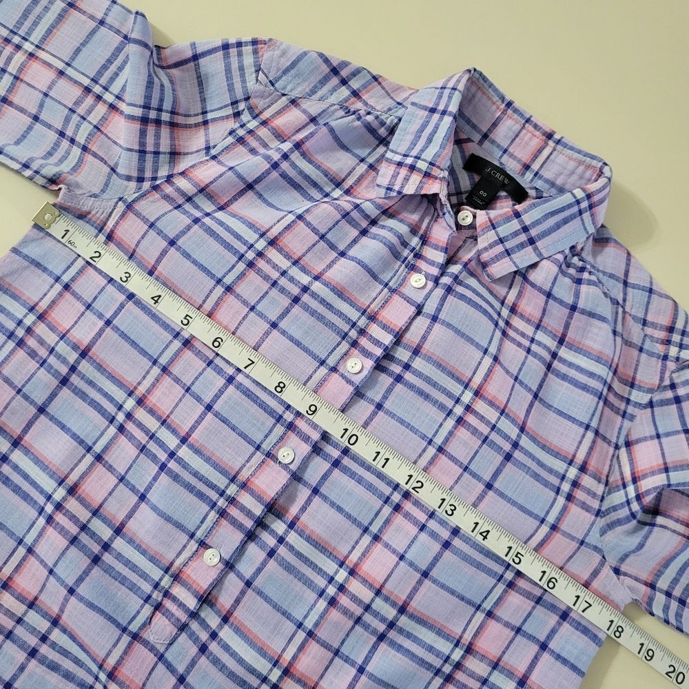 J. Crew Women's Gathered Henley Lilac Plaid Shirt - Picture 5 of 15
